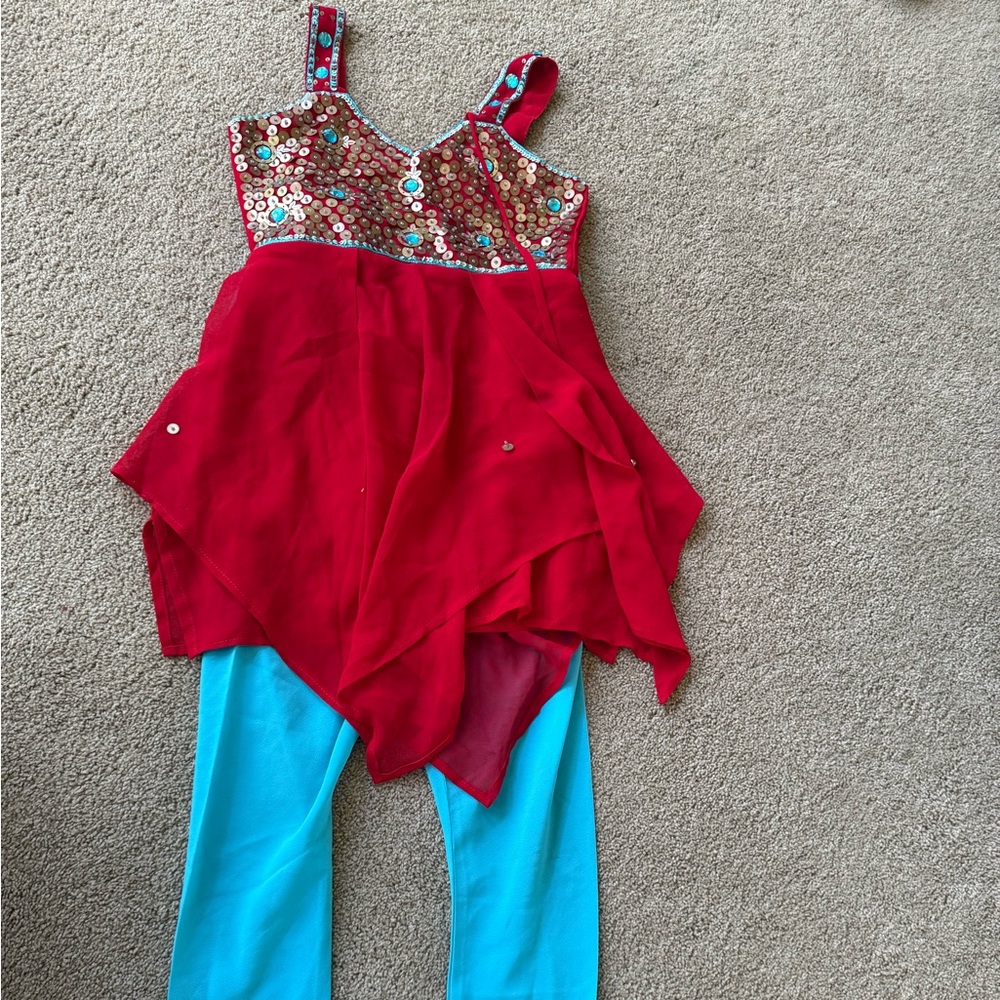 Sequin Red and Blue indo-western style girls choli suit